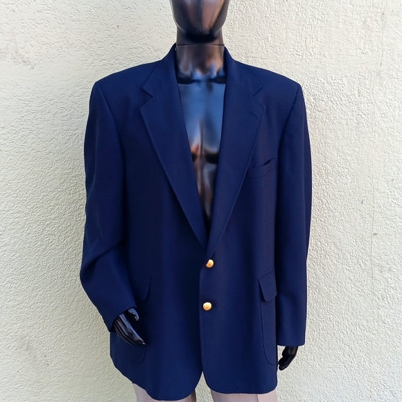 GARRISON PARK MEN'S VINTAGE PURE WOOL NAVY BLUE BLAZER W/GOLD BUTTON ACCENTS - Picture 1 of 17